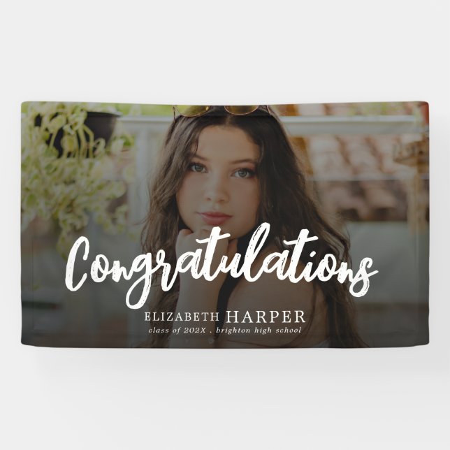 Herzlichen Glückwunsch Brush Script Foto Abschluss Banner (Horizontal)