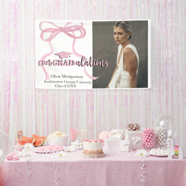 Herzlichen Glückwunsch Coquette Bow Foto Abschluss Banner (Party)