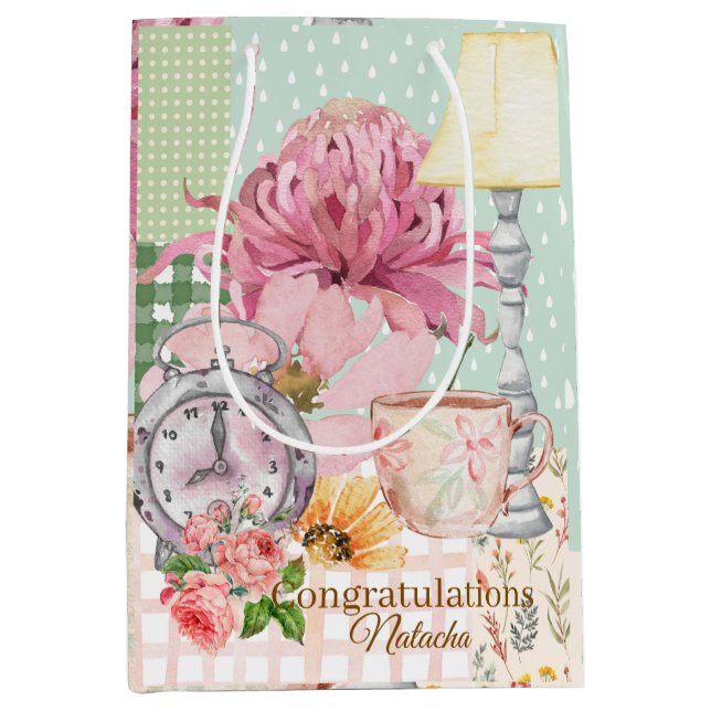 Herzlichen Glückwunsch Custom Pastel Scrapbook Hin Mittlere Geschenktüte (Vorderseite)