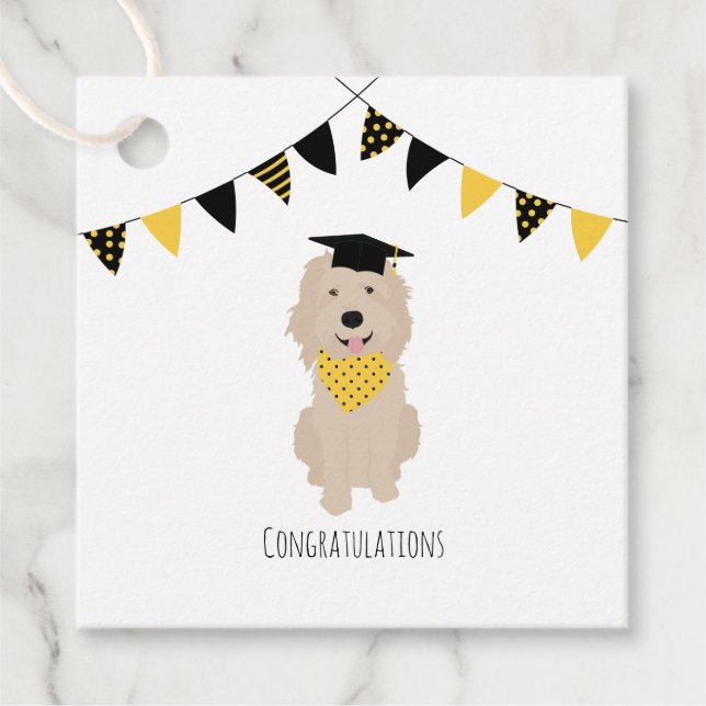 Herzlichen Glückwunsch Doodle Dog Graduation Cap Geschenkanhänger (Vorderseite)