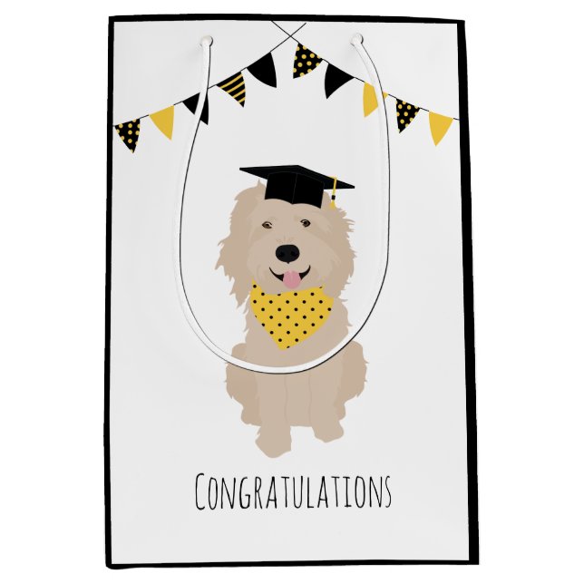 Herzlichen Glückwunsch Doodle Dog Graduation Cap Mittlere Geschenktüte (Vorderseite)