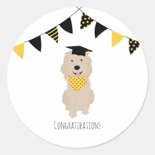 Herzlichen Glückwunsch Doodle Dog Graduation Cap Runder Aufkleber