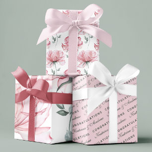 Herzlichen Glückwunsch Floral Wrapping Paper Sheet Geschenkpapier Set