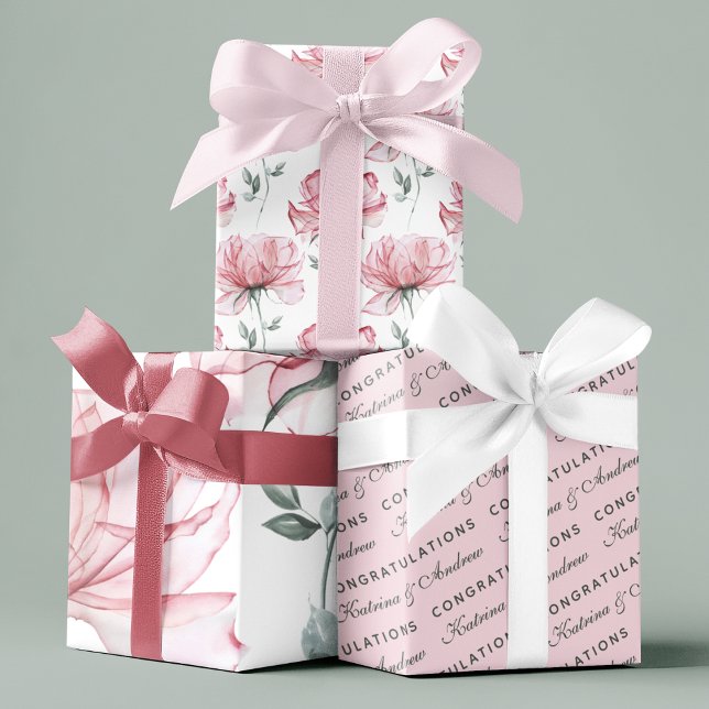 Herzlichen Glückwunsch Floral Wrapping Paper Sheet Geschenkpapier Set (Congratulate a special couple with these personalized wrapping paper sheets! )