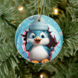Herzlichen Glückwunsch für Pinguin. Weihnachtsbild Keramik Ornament