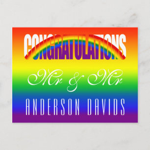 Herzlichen Glückwunsch Gay Couple Bright Rainbow F Postkarte
