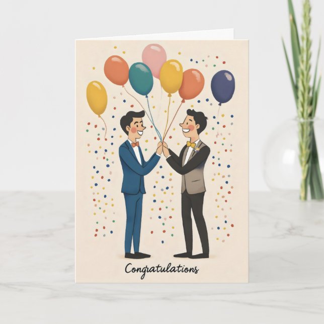Herzlichen Glückwunsch Gay Wedding Balloons Feiertagskarte (Vorderseite)