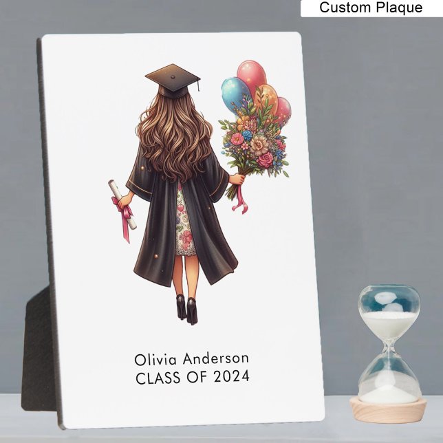 Herzlichen Glückwunsch Girl Watercolor Abschluss Fotoplatte (Congratulations Girl Watercolor Graduation Plaque)