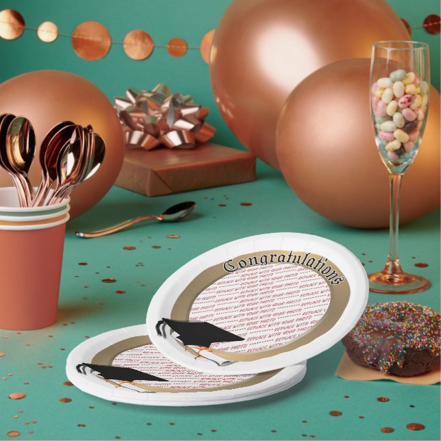 "Herzlichen Glückwunsch! Gold Abschluss Foto Frame Pappteller (Multi)