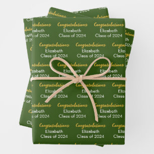 Herzlichen Glückwunsch Gold Dark Green Class of 20 Geschenkpapier Set