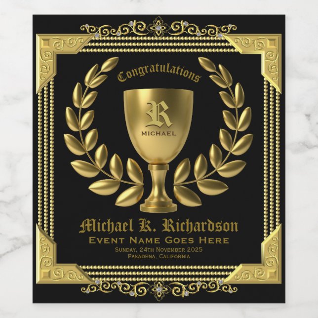 Herzlichen Glückwunsch Golden Cup Laurel Wreath Mo Weinetikett (Einzelnes Label)