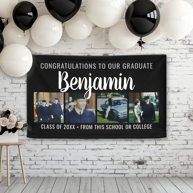 Herzlichen Glückwunsch Graduate 4 Foto Script Name Banner (Custom Graduation Banner for a Grad Party or Open House)
