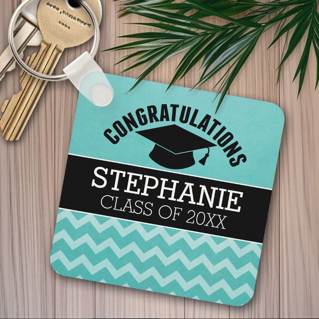 Herzlichen Glückwunsch Graduate - Aqua Black Absch Schlüsselanhänger (Personalized graduation keychain)