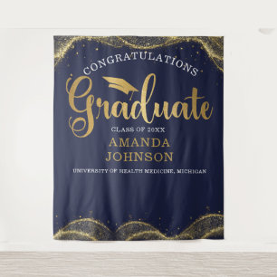 Herzlichen Glückwunsch Graduate Blue Gold Abschlus Wandteppich