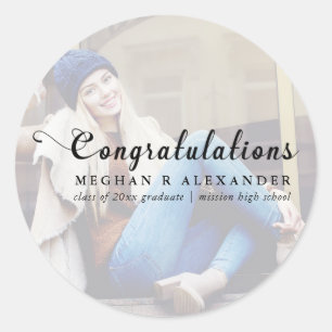 Herzlichen Glückwunsch Graduate Foto und Name Aufk Runder Aufkleber