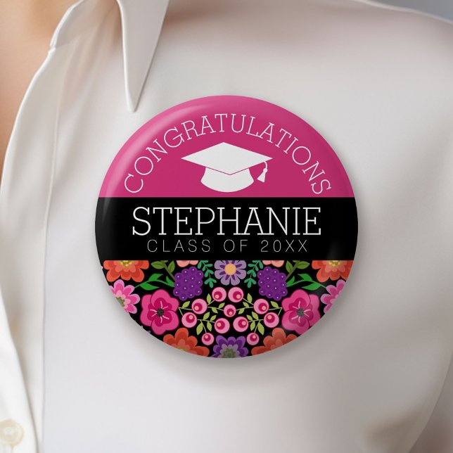 Herzlichen Glückwunsch Graduate Girly Blume Abschl Button (Custom Button)
