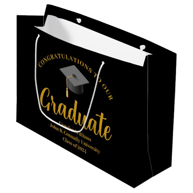 Herzlichen Glückwunsch Graduate Gold Black Chic Cu Große Geschenktüte (Vorderseite Schrägansicht)