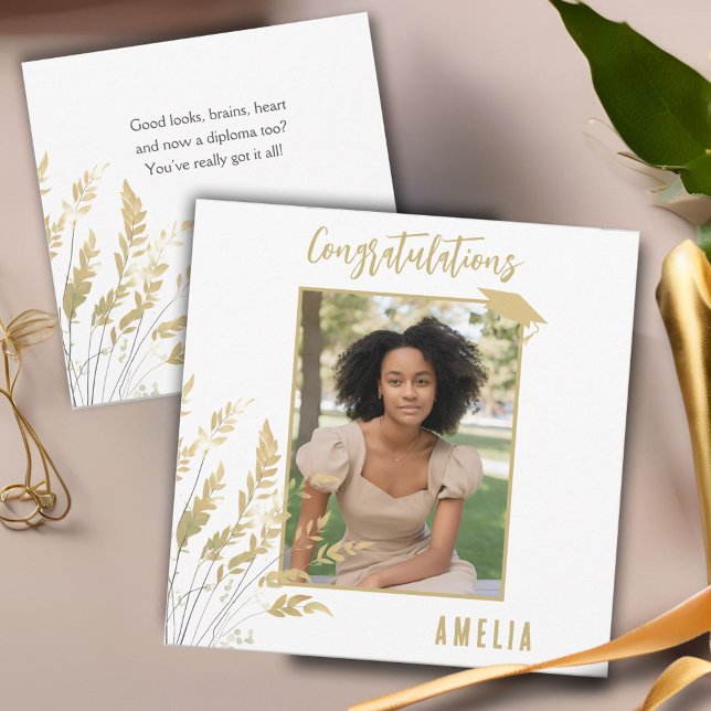 Herzlichen Glückwunsch Graduate Gold Foliage Foto Karte (Von Creator hochgeladen)