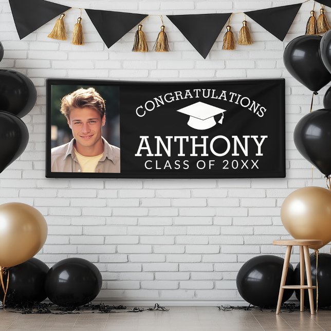 Herzlichen Glückwunsch Graduate Graduation Cap and Banner (Custom Graduation Banner with Photo and Grad Name)