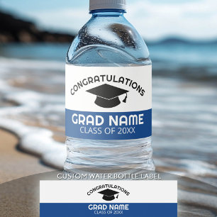 Herzlichen Glückwunsch Graduate Graduation Cap Blu Wasserflaschenetikett