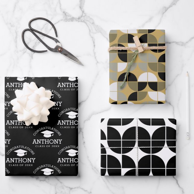 Herzlichen Glückwunsch Graduate Graduation Cap sch Geschenkpapier Set (Vorderseite)