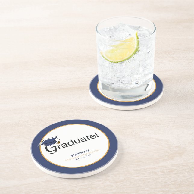 Herzlichen Glückwunsch Graduate, Hat, Tassel, Blue Getränkeuntersetzer (Seite)