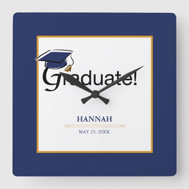 Herzlichen Glückwunsch Graduate, Hat, Tassel, Blue Quadratische Wanduhr (Vorderseite)
