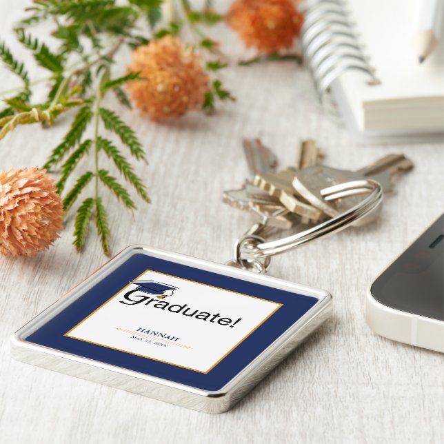 Herzlichen Glückwunsch Graduate, Hat, Tassel, Blue Schlüsselanhänger (Seite)