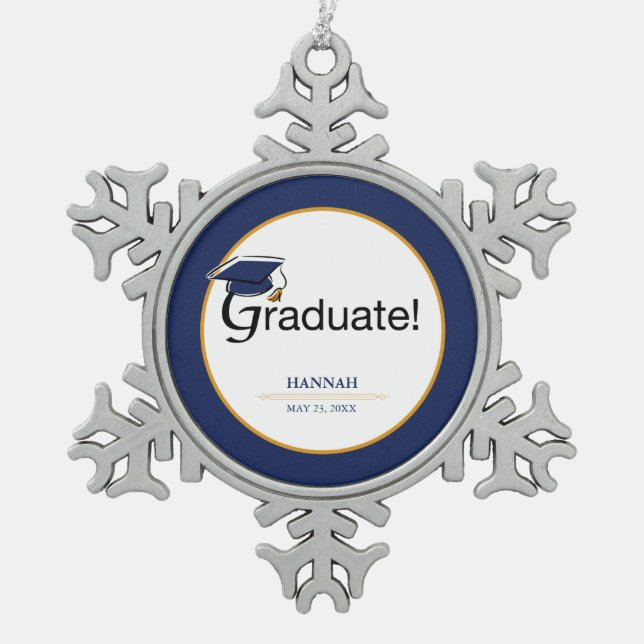Herzlichen Glückwunsch Graduate, Hat, Tassel, Blue Schneeflocken Zinn-Ornament (Vorderseite)