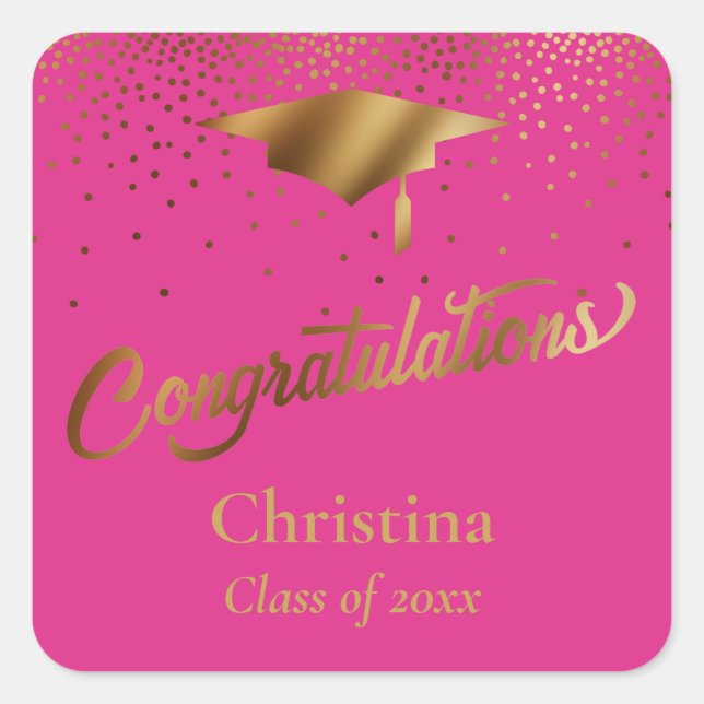 Herzlichen Glückwunsch Graduate, Klasse des Goldes Quadratischer Aufkleber (Vorderseite)