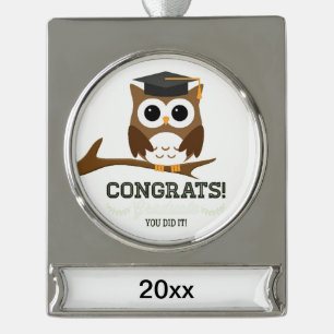 Herzlichen Glückwunsch Graduate Owl Banner-Ornament Silber