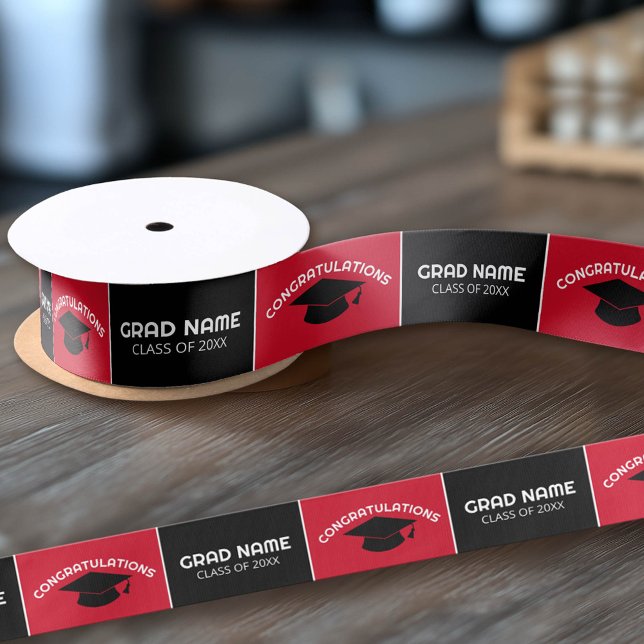 Herzlichen Glückwunsch Graduate - Red Black Abschl Satinband (Custom Graduation Ribbon)