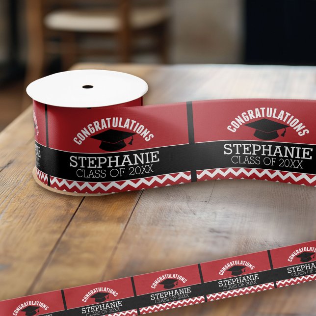 Herzlichen Glückwunsch Graduate - Red Black Abschl Satinband (Custom Graduation Ribbon)