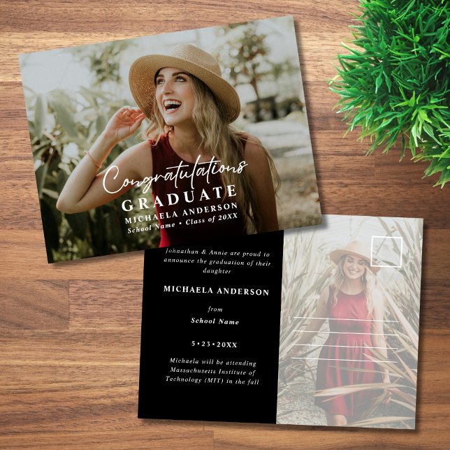 Herzlichen Glückwunsch Graduate Script 2-Foto Absc Ankündigungspostkarte (Von Creator hochgeladen)