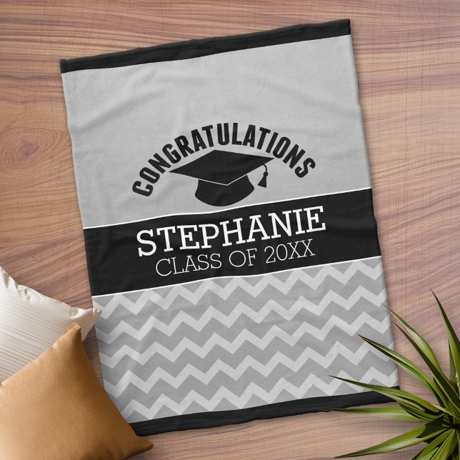Herzlichen Glückwunsch Graduate Silver Black Absch Fleecedecke (Personalized Fleece Blanket)