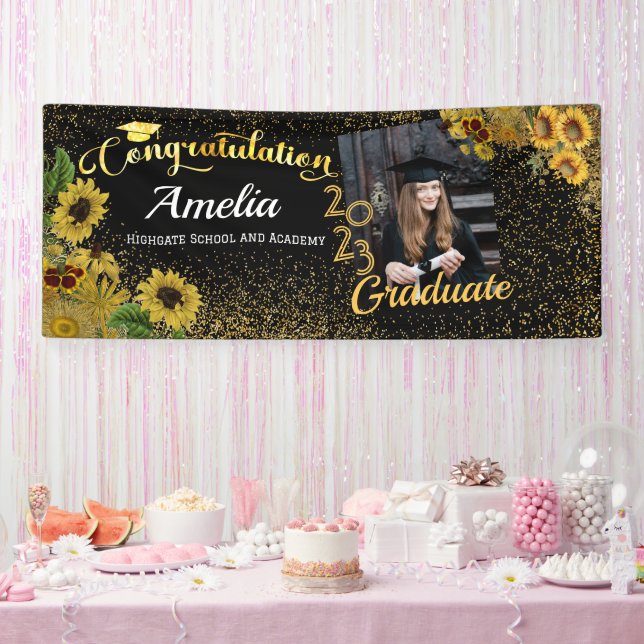 Herzlichen Glückwunsch Graduate Sonnenblume Gold F Banner (Party)