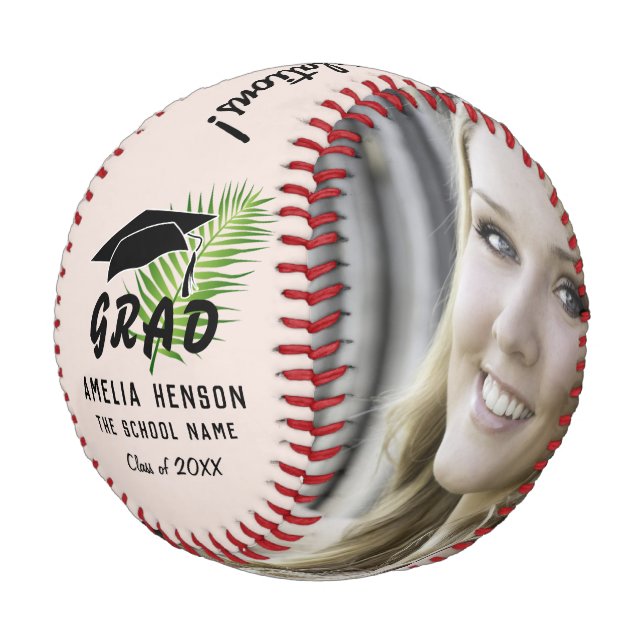 Herzlichen Glückwunsch Graduate Tropical Leaf Foto Baseball (Schrägansicht)