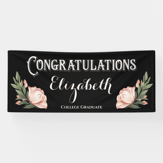 Herzlichen Glückwunsch Graduierte Blume Schwarz Pi Banner (Horizontal)