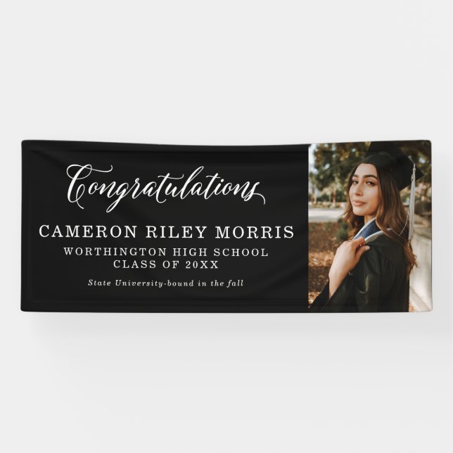Herzlichen Glückwunsch Graduierung Schwarz-weißen  Banner (Horizontal)