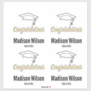 Herzlichen Glückwunsch Graduierungsname Schwarz-we Aufkleber