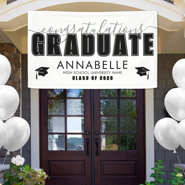 Herzlichen Glückwunsch Grand Schwarz-weiß Graduati Banner (Congratulations Grad Black White Graduation Party Banner )