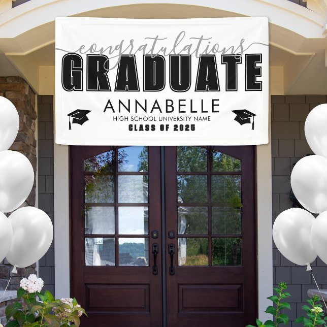 Herzlichen Glückwunsch Grand Schwarz-weiß Graduati Banner (Congratulations Grad Black White Graduation Party Banner )