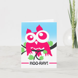 Herzlichen Glückwunsch Hoo ray Niedlich Pink Owl o Karte