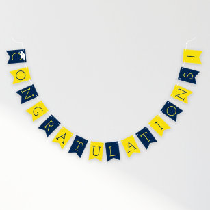 Herzlichen Glückwunsch Modern Navy Blue Yellow Abs Wimpelkette