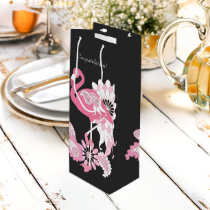 Herzlichen Glückwunsch! Modernes Schwarzes Rosa Fl Geschenktüte Für Weinflaschen