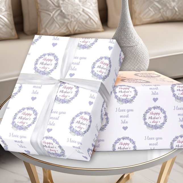 Herzlichen Glückwunsch Muttertag Personalisierter  Geschenkpapier (Happy Mother's Day Personalized Text Name Floral Wrapping Paper)