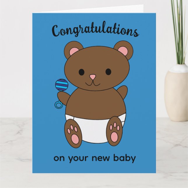 Herzlichen Glückwunsch Neue Baby Boy Bear Personal Karte (Vorderseite)