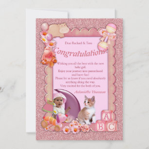 Herzlichen Glückwunsch Neue Pink-Rose-Girl-Card Dankeskarte