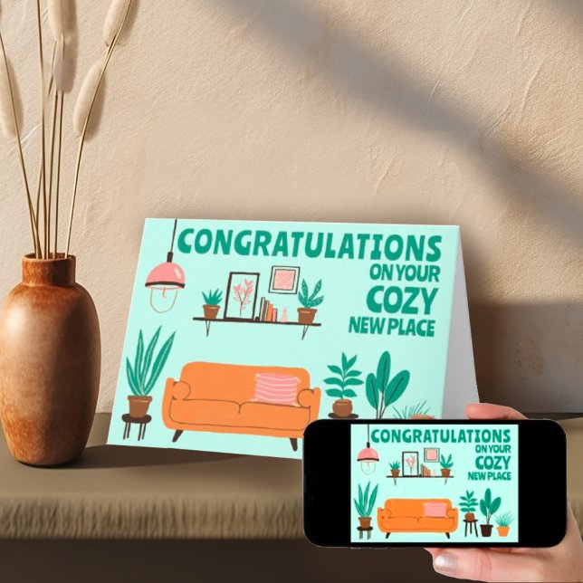 Herzlichen Glückwunsch Neue Zuhause Gemütliches Ni Karte (Congratulations New Home Cozy Cute Living Room Card
Housewarming Digital eCard )