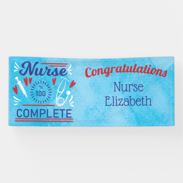 Herzlichen Glückwunsch Nurse Abschluss Blue Modern Banner (Horizontal)